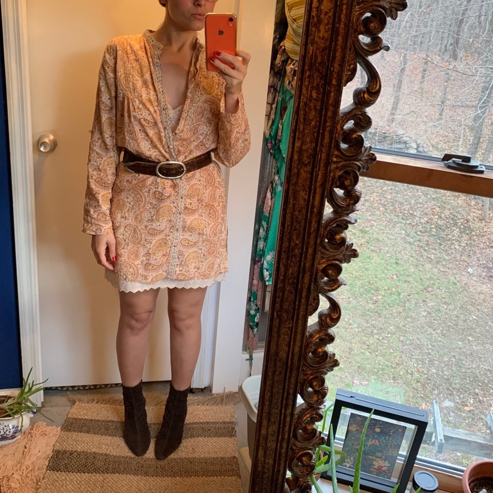 Anokhi Batik Tunic Dress Button Up Shirt Paisley M